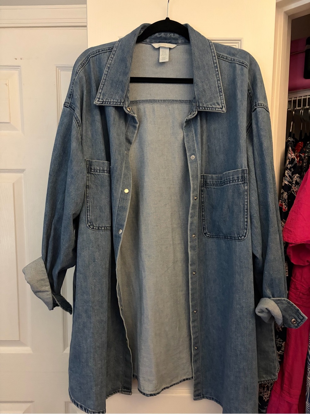 Light Blue Denim Shirt Jacket - Women's Oversized Jean Coat